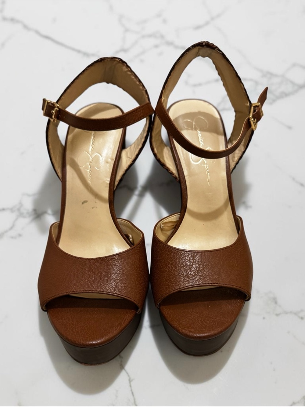 Jessica Simpson Tan Brown Platform T-Strap Sandals